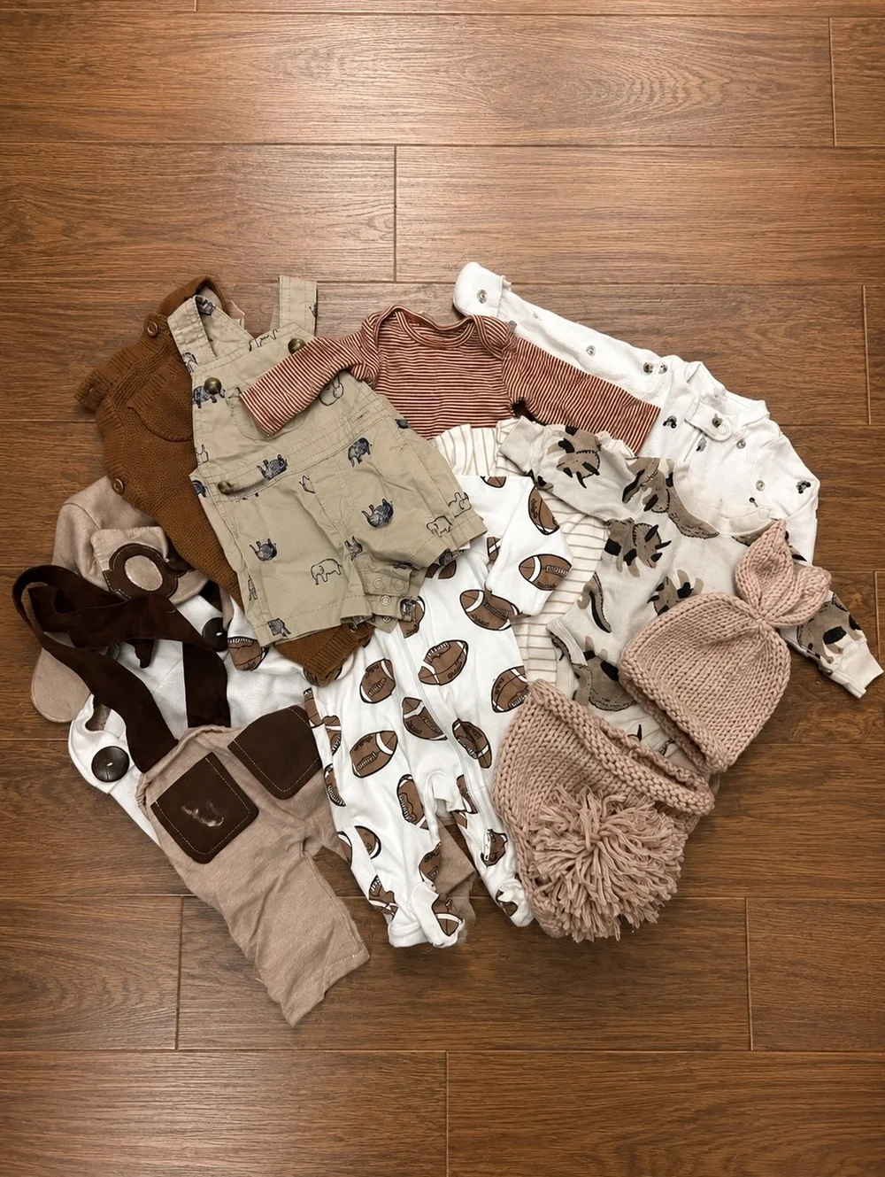 Newborn Baby Neutral Clothes Bundle 10 Pc Overalls Sleepers Bunny Football Fall